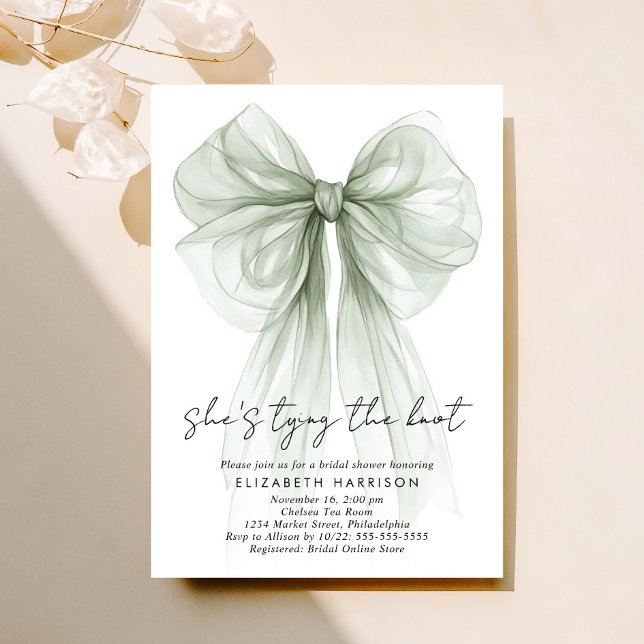 Sage Green Coquette Bow Watercolor Bridal Shower Invitation (Creator Uploaded)