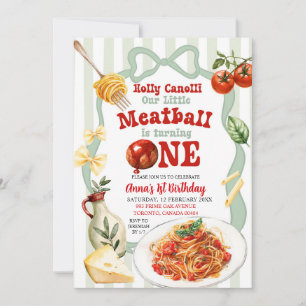 Sage Green Coquette Stripes Meatball Birthday Invitation