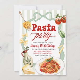 Sage Green Coquette Stripes Pasta Night Birthday Invitation