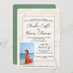 Sage Green Costa Rica Passport Wedding Invitation