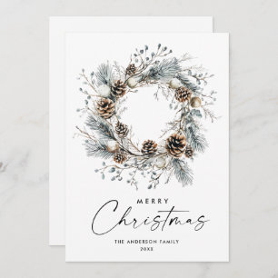 Sage Green Country Christmas Pine Cones Wreath Holiday Card