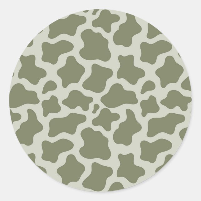 Sage Green Cow Print Classic Round Sticker (Front)