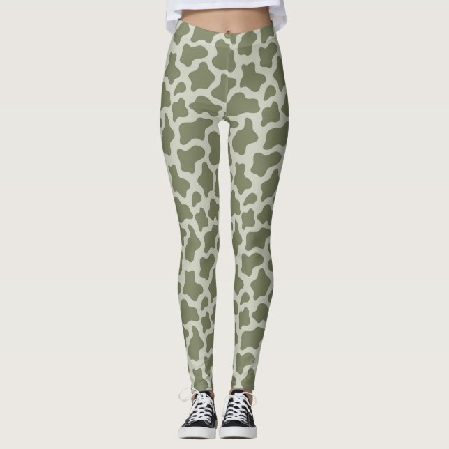 Sage Green Cow Print Leggings (Front)