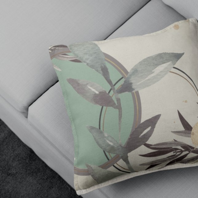 Sage Green & Cream Abstract Watercolor Leaves Cushion (Creator Uploaded)