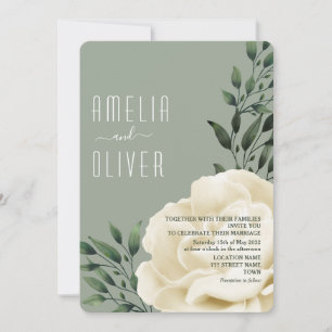 Sage Green Cream Floral Wedding  Invitation