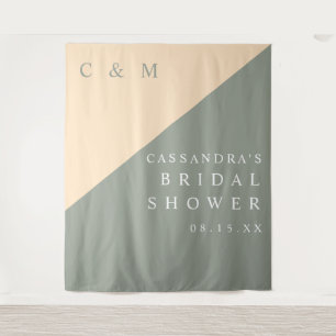 Sage Green Cream Monogram Bridal Shower Backdrop Tapestry