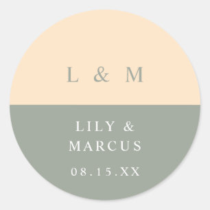 Sage Green Cream Monogram Minimalist Wedding Favou Classic Round Sticker