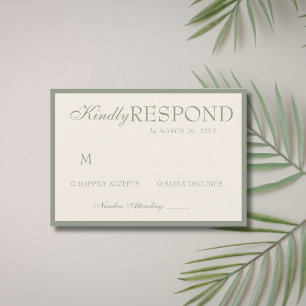 Sage Green Cream Old Money Classic Luxe Wedding  RSVP Card
