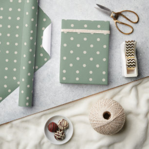 Sage Green & Cream Polka Dot  Wrapping Paper