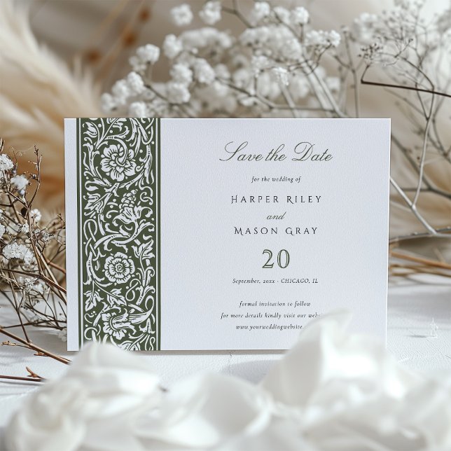 Sage Green Cream William Morris Save the Date Invitation (Creator Uploaded)