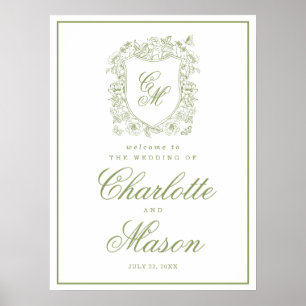 Sage Green Crest Garden Wedding Welcome Sign