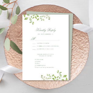 Sage Green Crest Monogram Modern Greenery Wedding RSVP Card