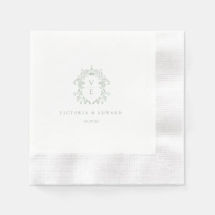 Sage Green Crest Monogram Wedding Napkin