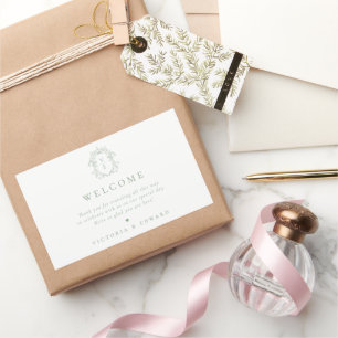 Sage Green Crest Monogram Wedding Welcome Rectangular Sticker