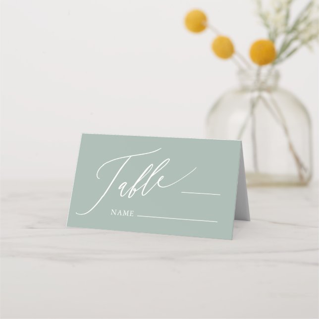 Sage Green Cross Boy Baptism Folded Place Card (Front)