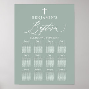 Sage Green Cross Boy Baptism Seating Chart Sign