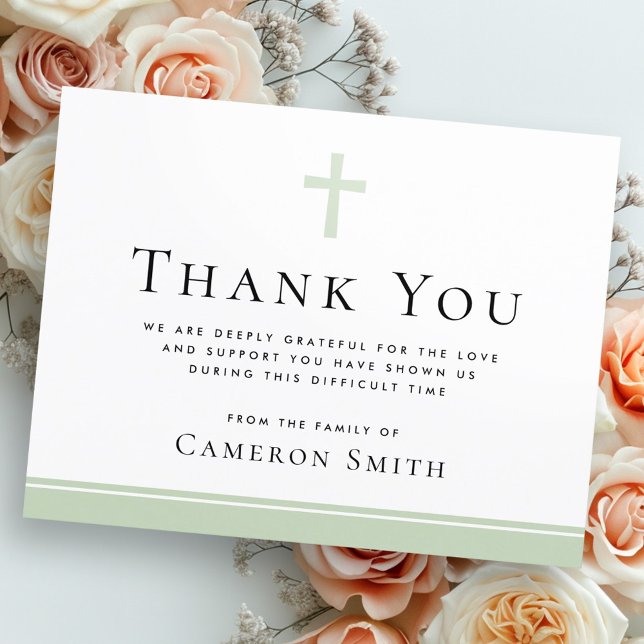 Sage green cross funeral sympathy thank you card (Sage green cross funeral sympathy thank you card)