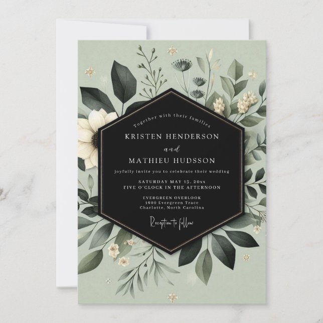 Sage Green Cultivated Botanical Wedding Invitation (Front)