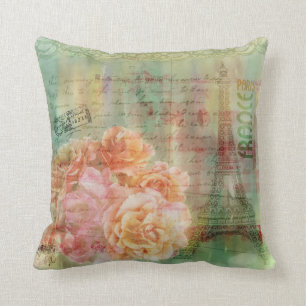 sage green cushion with vintage collaged elements