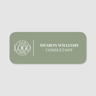 Sage Green Custom Business Logo Employee Magnetic Name Tag