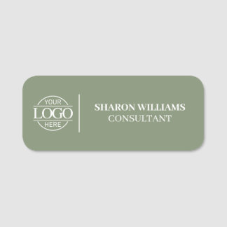Sage Green Custom Business Logo Employee Magnetic Name Tag