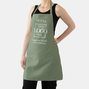 Sage Green Custom Business Logo & Employee Name Apron