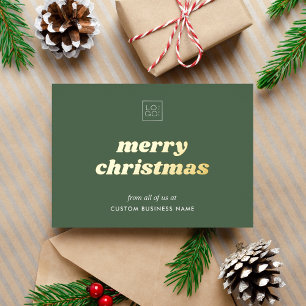 Sage Green Custom Company Logo Christmas Foil Card