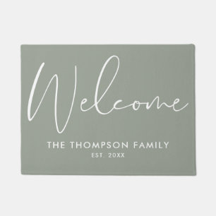 Sage Green Custom Family Name Welcome Doormat