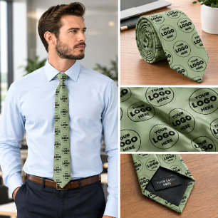 Sage Green Custom Logo Repeat Pattern Professional Tie