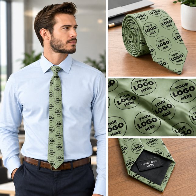 Sage Green Custom Logo Repeat Pattern Professional Tie (Sage Green Custom Logo Repeat Pattern Professional Neck Tie)