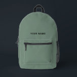 Sage Green Custom Name Backpack<br><div class="desc">Easily personalize this simple and cool backpack adding your name or custom text. A cool and modern design in organic sage green featuring clear sans serif font, for a modern, professional and edgy look, perfect as custom gift for college students, high school, kids. The backpack can be customized in any...</div>