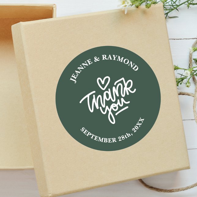 Sage Green Custom Thank You Wedding Favour Classic Round Sticker (Creator Uploaded)