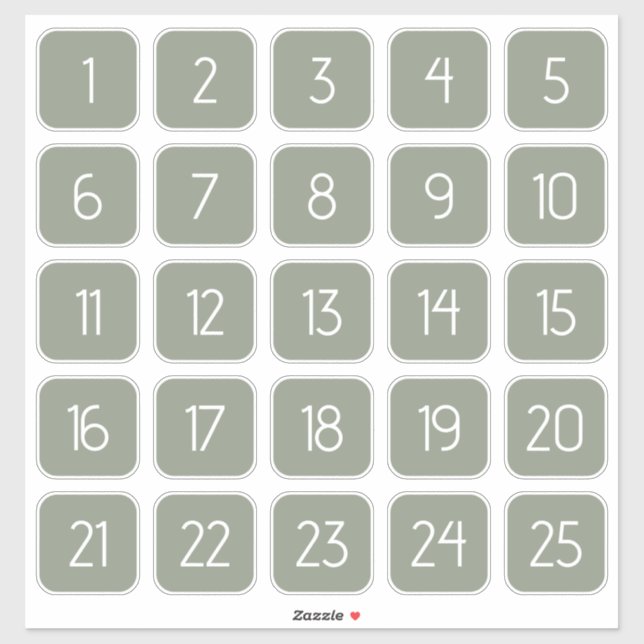 Sage Green Customizable Square Number Stickers  (Sheet)
