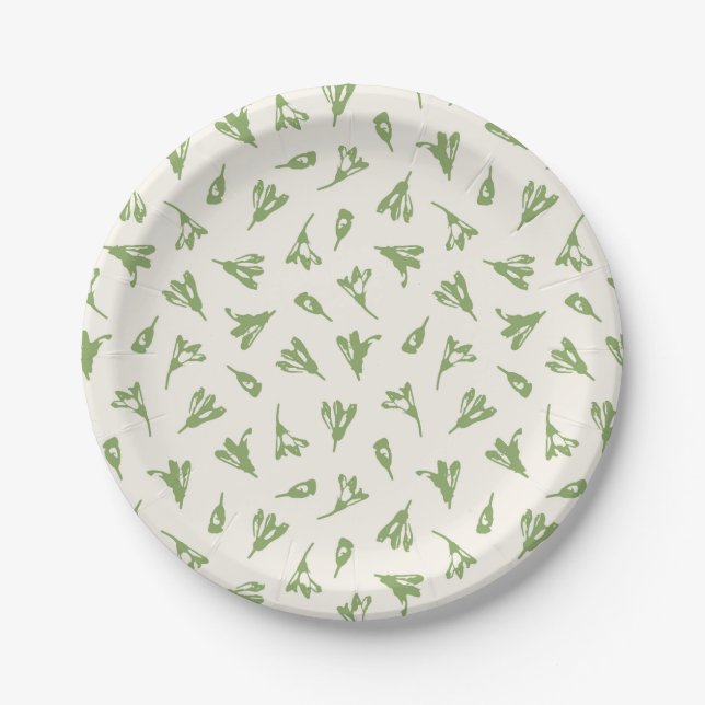 Sage Green Dainty Flower Buds Paper Plate (Front)