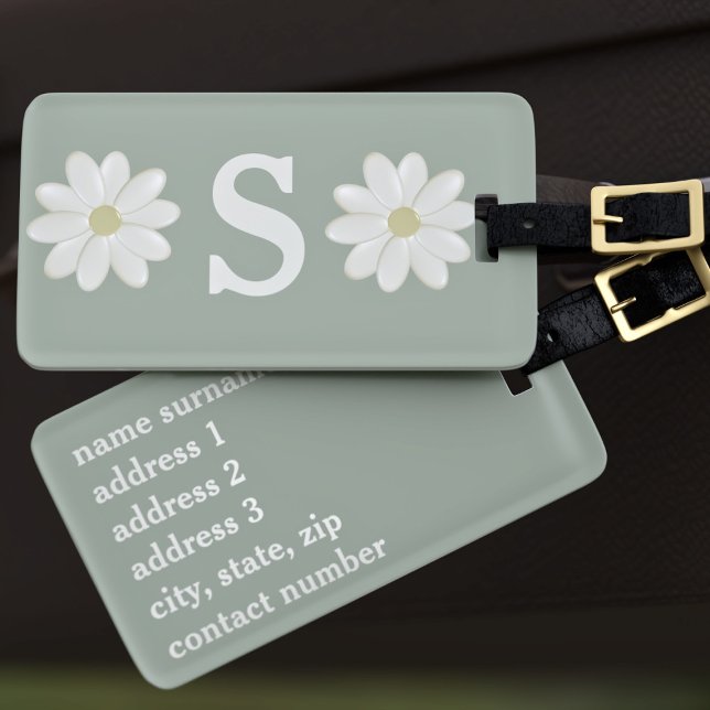 Sage Green Daisy Monogrammed Luggage Tag (Sage Green Daisy Monogrammed Luggage Tag just for you)
