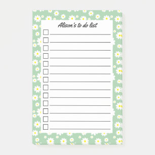 Sage Green Daisy Print Personalised To Do List Post-it Notes