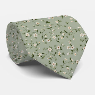 Sage Green Daisy Wildflower Personalised Wedding Tie