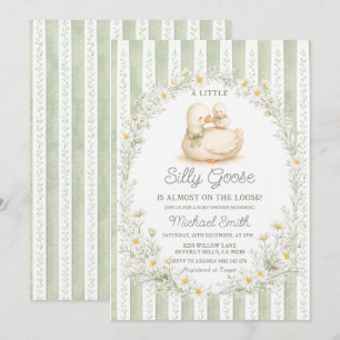 Sage Green Daisy Wreath Silly Goose Baby Shower Invitation