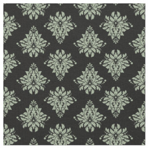Sage Green Damask on Black Fabric
