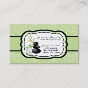 Sage Green Damask Spa Hot Stones Business Card