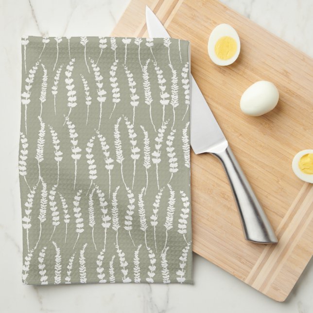 Sage Green Decor with Fern Print Tea Towel (Quarter Fold)