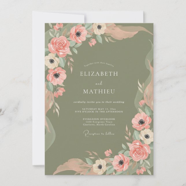 Sage Green Delicate Bohemian Wedding Invitation (Front)