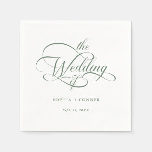 Sage Green Delicate Elegant Script Wedding Napkin