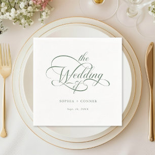 Sage Green Delicate Elegant Script Wedding Napkin