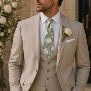 Sage Green Delicate Floral Pattern Tie