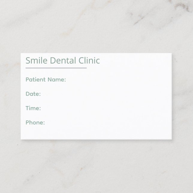 Sage Green Dental Appointment Card One Line (Front)