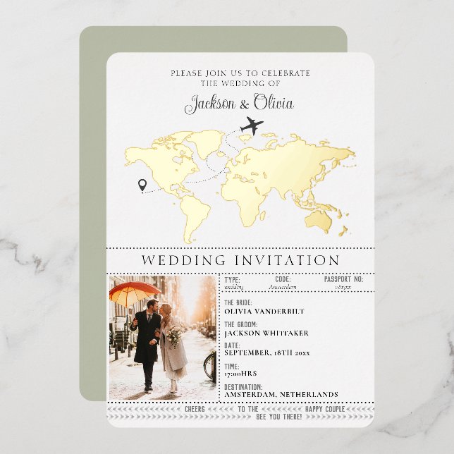 Sage Green Destination Wedding Passport  (Front/Back)