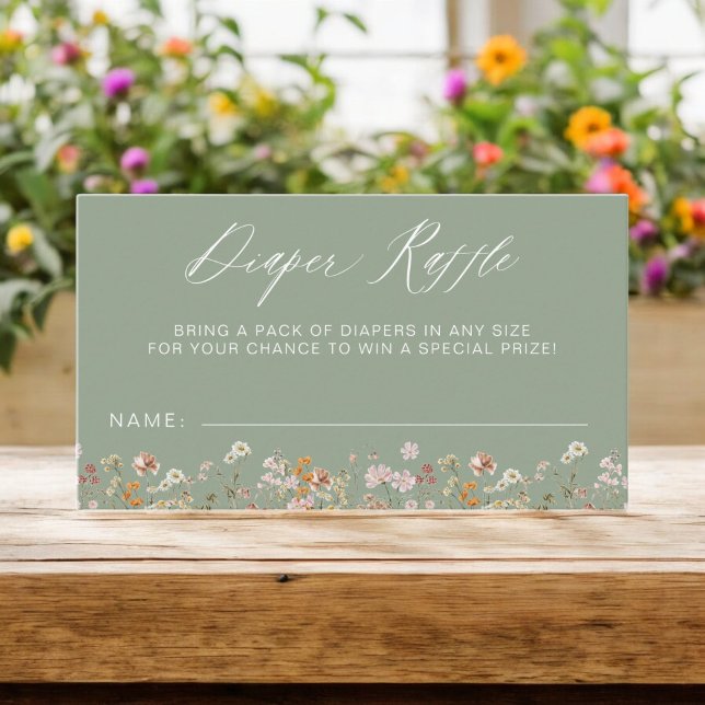 Sage Green Diaper Raffle Wildflower Baby Shower Enclosure Card (Creator Uploaded)