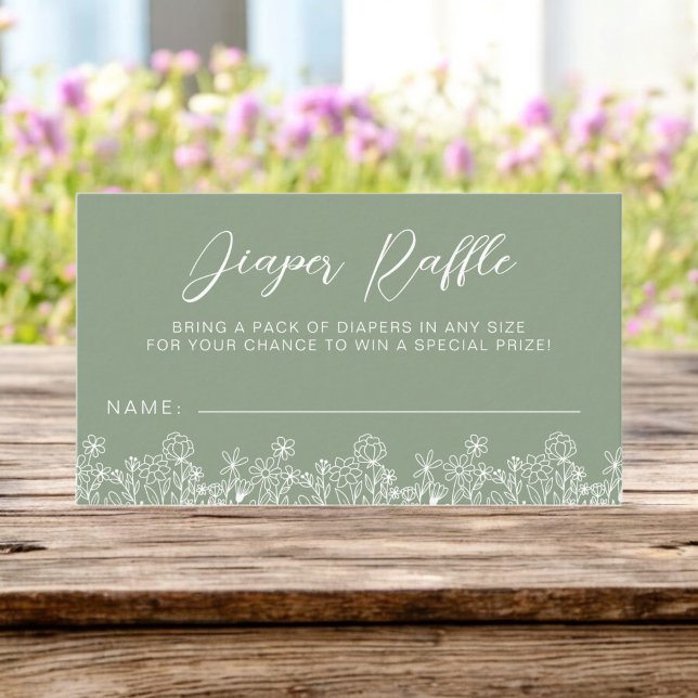 Sage Green Diaper Raffle Wildflower Baby Shower Enclosure Card (Creator Uploaded)