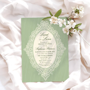 Sage Green Doily Vintage Lace Bridal Shower Invitation